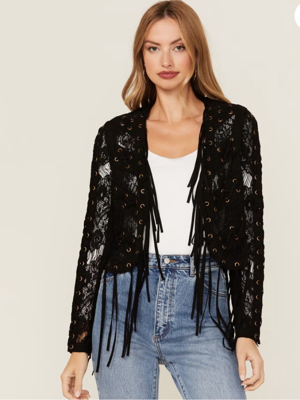 Vocal Black Suede Tassel Jacket with Eyelet Fringe